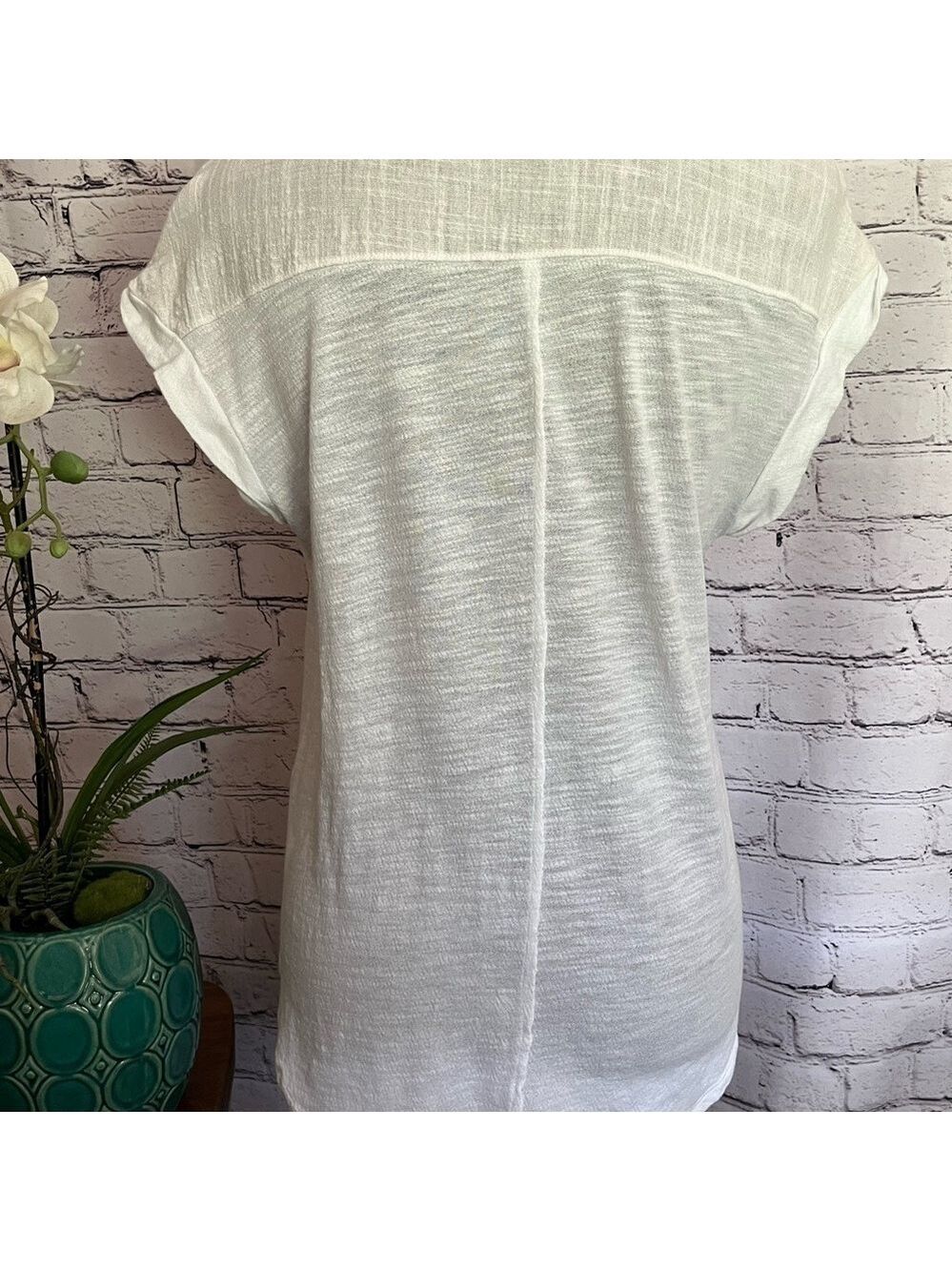 LUCKY BRAND Bright White Woven Gauze button down top sz Small like new condition - Picture 5 of 8